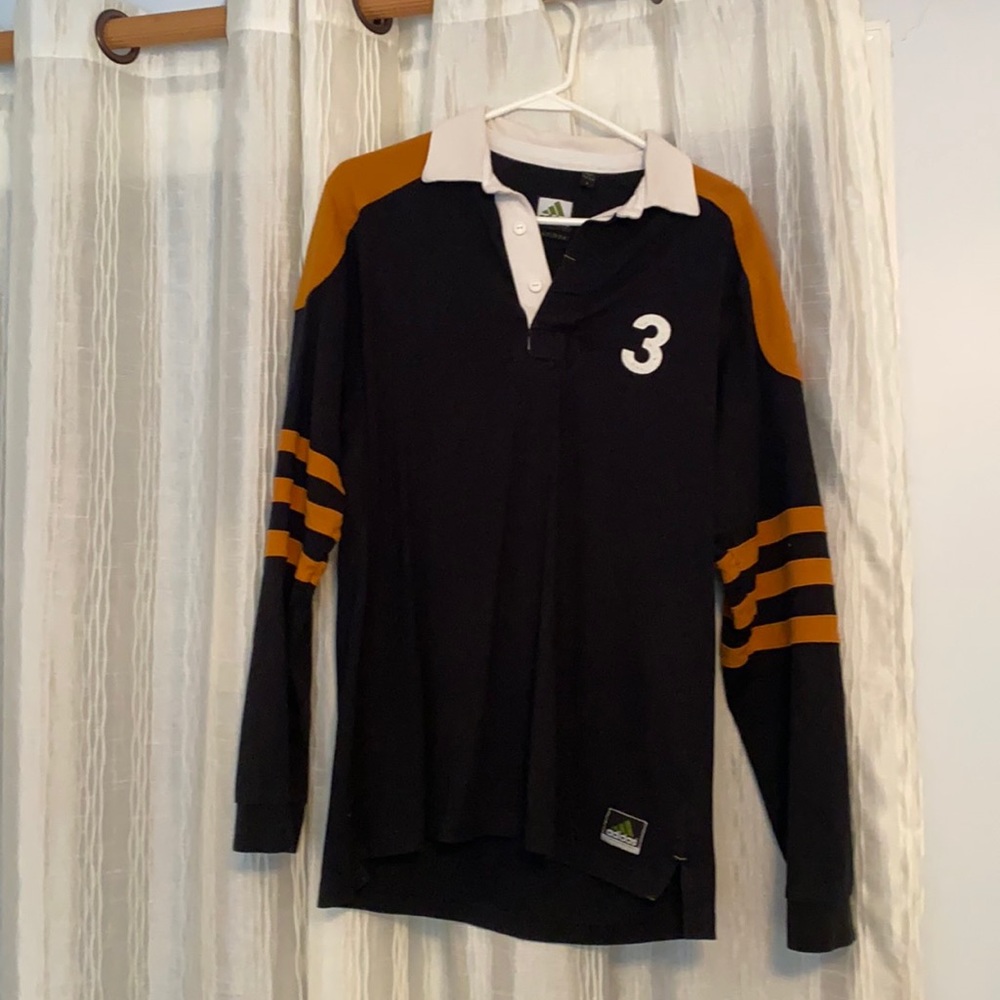 adidas Black & Gold Long Sleeve Rugby Polo